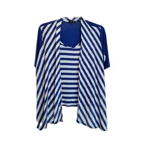 NWT New Blue and White Striped Short Sleeved Top with Overlay in size Medium